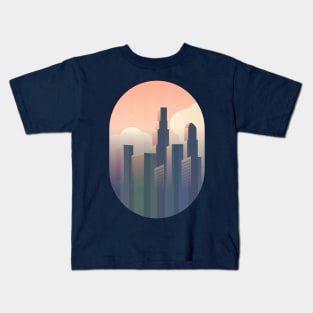 simple design pink color building city landscape Kids T-Shirt